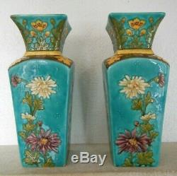 Paire Vases porcelaine de Sèvres Art Nouveau P Millet French Vase Signed Sevres