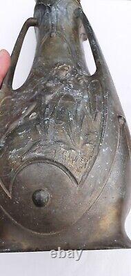 Paire Vases signé Jean Garnier Art Nouveau (1853-1910) en régule 3 faces H 38 cm