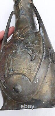 Paire Vases signé Jean Garnier Art Nouveau (1853-1910) en régule 3 faces H 38 cm