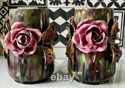 Paire de Vase Barbotine Art Nouveau en Majolique