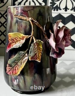 Paire de Vase Barbotine Art Nouveau en Majolique