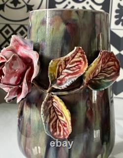 Paire de Vase Barbotine Art Nouveau en Majolique