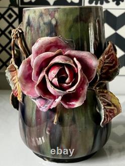 Paire de Vase Barbotine Art Nouveau en Majolique