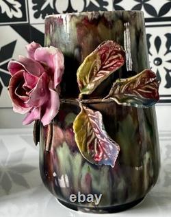 Paire de Vase Barbotine Art Nouveau en Majolique