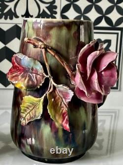 Paire de Vase Barbotine Art Nouveau en Majolique