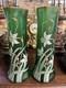Paire de Vases Art Nouveau verre Vert émaillé Jonquilles LEGRAS