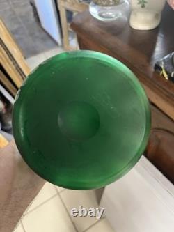 Paire de Vases Art Nouveau verre Vert émaillé Jonquilles LEGRAS