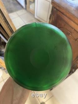 Paire de Vases Art Nouveau verre Vert émaillé Jonquilles LEGRAS