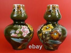 Paire de Vases Coloquinte Art Nouveau en Barbotine, Onnaing. Vers 1900