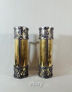 Paire de Vases Epoque Art Nouveau, Fer Forgé & Laiton Martelé, Sign à identifier