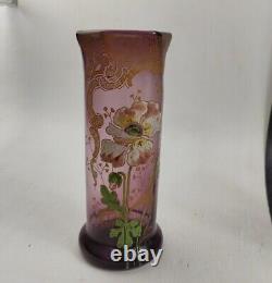 Paire de Vases en Verre Emaillé, Legras, Art Nouveau, Décor Fleurs