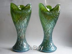 Paire de grand Vases Art Nouveau Verre irisé de LOETZ Iridescent Creta Diaspora