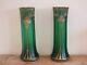 + Paire de grands vases Art Nouveau en verre peint émaillé décor trèfles +