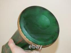 + Paire de grands vases Art Nouveau en verre peint émaillé décor trèfles +