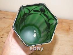 + Paire de grands vases Art Nouveau en verre peint émaillé décor trèfles +