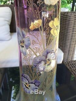 Paire de grands vases Lamartine de Legras à décor de pensées (Art Nouveau)