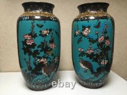 Paire de grands vases en cloisonnés Art nouveau double décor