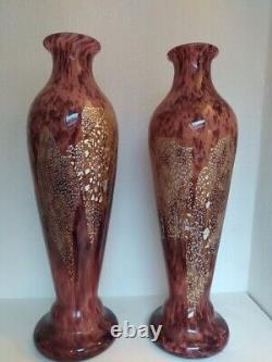 Paire de grands vases signés A Delatte Nancy, Art nouveau, 50 cm