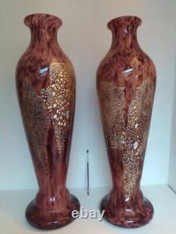 Paire de grands vases signés A Delatte Nancy, Art nouveau, 50 cm