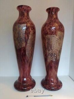 Paire de grands vases signés A Delatte Nancy, Art nouveau, 50 cm