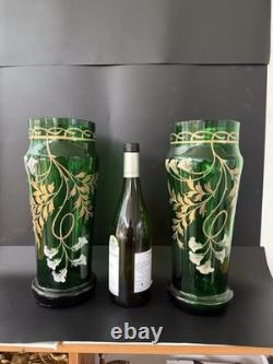 Paire de grands vases, verre, émail, art nouveau. Montjoye, Legras vers 1900. H-33