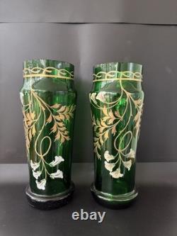 Paire de grands vases, verre, émail, art nouveau. Montjoye, Legras vers 1900. H-33