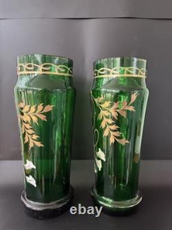 Paire de grands vases, verre, émail, art nouveau. Montjoye, Legras vers 1900. H-33