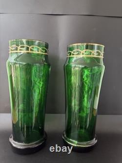 Paire de grands vases, verre, émail, art nouveau. Montjoye, Legras vers 1900. H-33