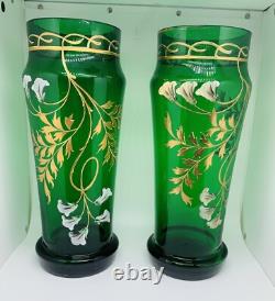 Paire de grands vases, verre, émail, art nouveau. Montjoye, Legras vers 1900. H-33