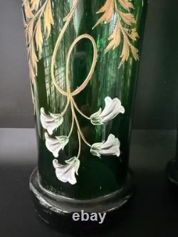 Paire de grands vases, verre, émail, art nouveau. Montjoye, Legras vers 1900. H-33