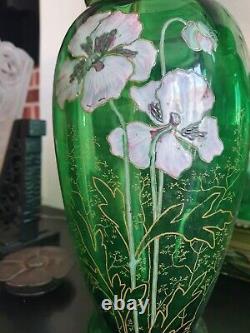 Paire de grands vases verre émaillé Legras pavots art nouveau