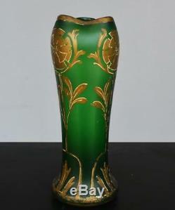 Paire de vase Art nouveau 1900 en verre soufflé et décoré à l'or