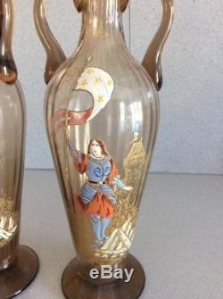Paire de vase Verre Émaillé Legras Ancien Jeanne D Arc Art Nouveau XIX