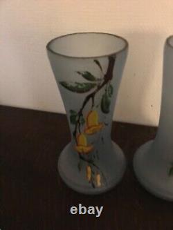 Paire de vase à col en verre soufflé bleu style art nouveau H26cm rétro vintage