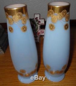 Paire de vase cristal St Louis bleu opalescent doré à l'or art nouveau