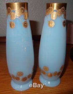 Paire de vase cristal St Louis bleu opalescent doré à l'or art nouveau