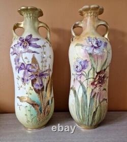 Paire de vase en porcelaine Turn Teplitz RSTK Amphora Autriche fleur Art Nouveau