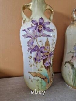 Paire de vase en porcelaine Turn Teplitz RSTK Amphora Autriche fleur Art Nouveau