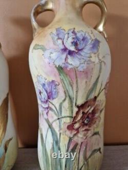 Paire de vase en porcelaine Turn Teplitz RSTK Amphora Autriche fleur Art Nouveau