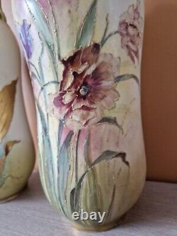 Paire de vase en porcelaine Turn Teplitz RSTK Amphora Autriche fleur Art Nouveau
