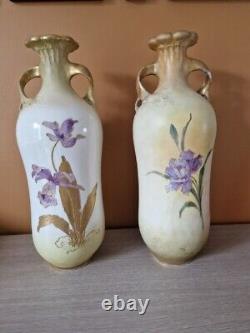Paire de vase en porcelaine Turn Teplitz RSTK Amphora Autriche fleur Art Nouveau