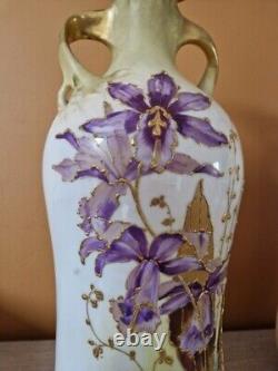 Paire de vase en porcelaine Turn Teplitz RSTK Amphora Autriche fleur Art Nouveau