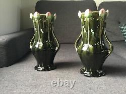 Paire de vases Art Nouveau Fives-Lille DB Gustave de Bruyn pivoines