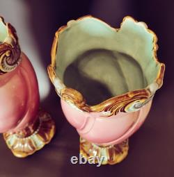 Paire de vases Art Nouveau en Céramique Mouzins Lecat tbe 1900 30 cm Barbotine