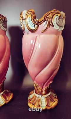 Paire de vases Art Nouveau en Céramique Mouzins Lecat tbe 1900 30 cm Barbotine