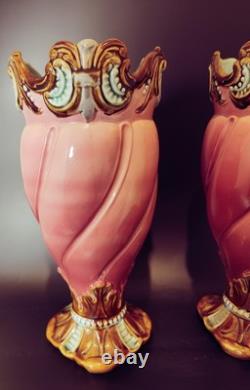 Paire de vases Art Nouveau en Céramique Mouzins Lecat tbe 1900 30 cm Barbotine