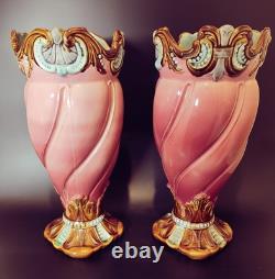 Paire de vases Art Nouveau en Céramique Mouzins Lecat tbe 1900 30 cm Barbotine