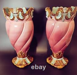 Paire de vases Art Nouveau en Céramique Mouzins Lecat tbe 1900 30 cm Barbotine