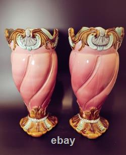 Paire de vases Art Nouveau en Céramique Mouzins Lecat tbe 1900 30 cm Barbotine