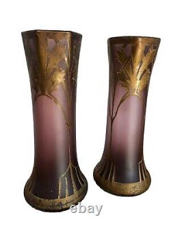 Paire de vases Art Nouveau mauve et or École Legras, Montjoye